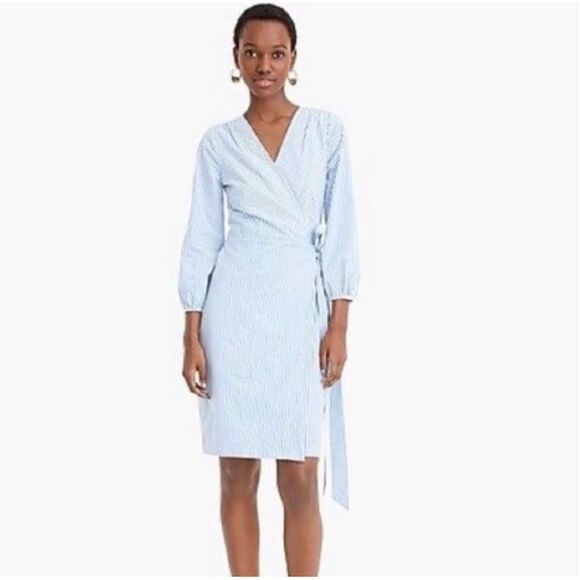 J. Crew Wrap Dress in Striped Cotton Poplin Size 14T - Picture 1 of 13